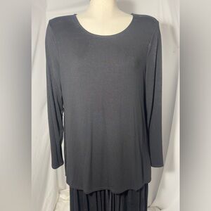 Chicos Black Split Back Long Sleeve Tunic Top Size 1M White Contrast Layer
